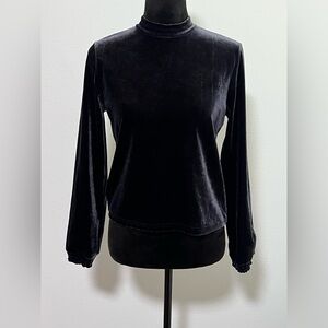 ZARA BASIC Z1975 Denim Mock Neck Velvet Velour Long Sleeve- S